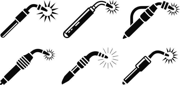 Mig Gas Weld Torch Gun Spark Tool Icon Set Vector