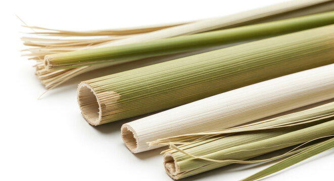 Close-up of natural, dried bamboo or reed stalks showcasing organic textures and sustainable materials, isolated on transparent background.