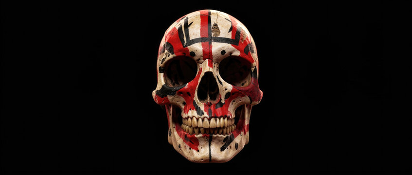 A close-up shot of a skull on a dark, matte background
