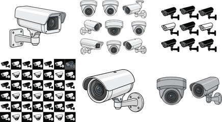 CCTV security camera set with bullet and dome surveillance icons for monitoring and protection systems © MdSumon