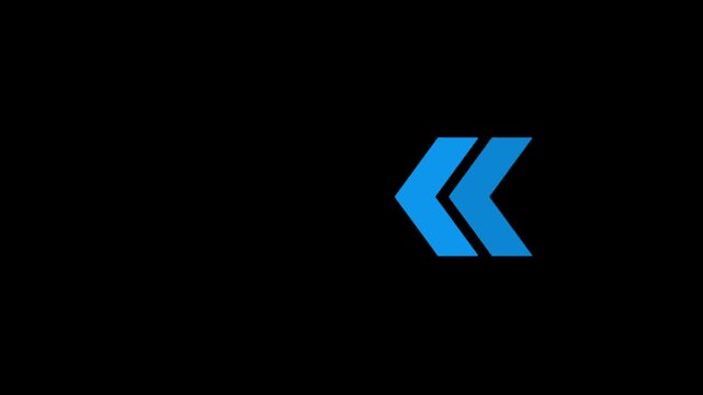 Minimalist blue arrow loading animation sequence on black background, for ui ux, progress indicator