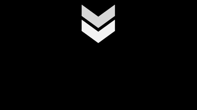 Minimalist animated chevron arrows loading downward directional motion loop on black background animation
