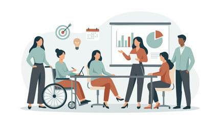 Fototapeta premium Inclusive Business Meeting: Diverse Team Presenting Data and Strategy