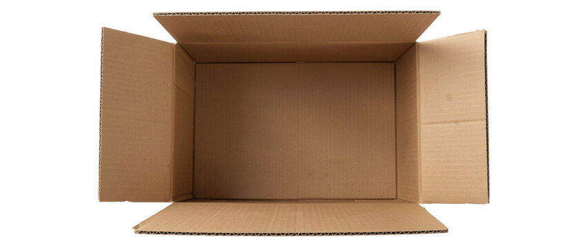 An open cardboard box on a plain white background, great for displaying small items or as a placeholder
