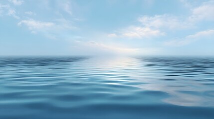 Fototapeta premium A serene view of a calm ocean surface meeting the soft gradient sky at the distant horizon