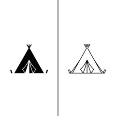 Native american teepee and camping tent icon set in solid and outline graphic styles with adventure recreation minimalist vacation traditional © Mst Runa