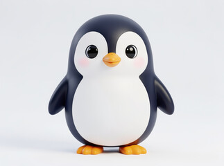 Fototapeta premium A small toy penguin standing on a white surface, great for illustration or decoration