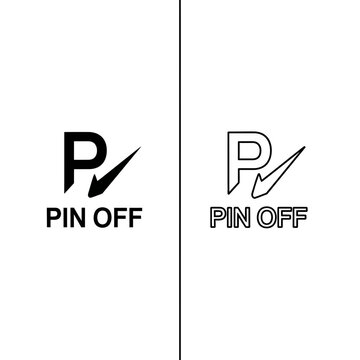Pin off icon featuring letter p with a checkmark in solid and outline style checkmark disabled interface silhouette collection isolated