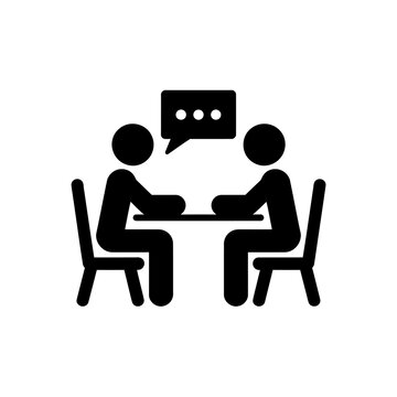 Two people sitting and having conversation across a table icon design