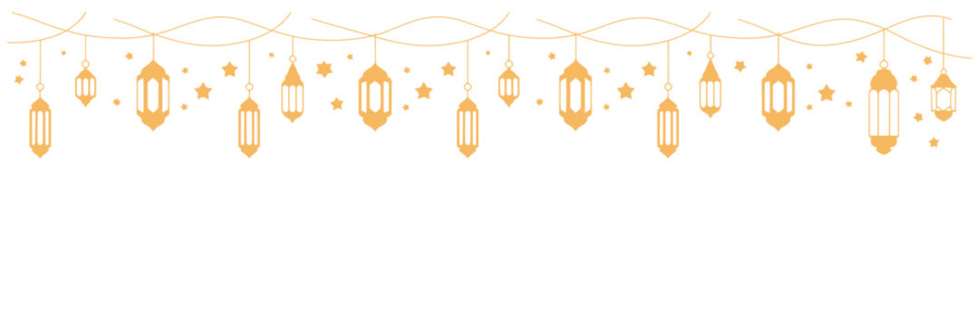 Decorative string lights with lanterns and stars isolated transparent background