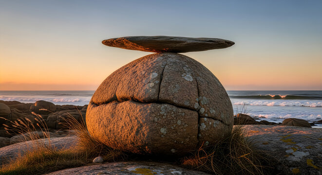 Coastal rock formation at sunset a natural wonder of erosion and time