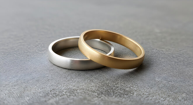 Two wedding bands a silver and a gold ring symbolizing commitment and love