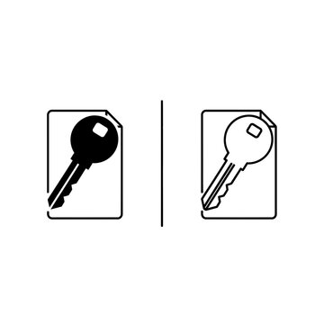 Key file document icon set in flat black and outline style with document security password interface collection authenticate technical