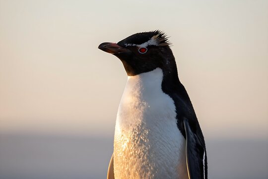 Snares penguin portrait with golden sunset light on its feathers