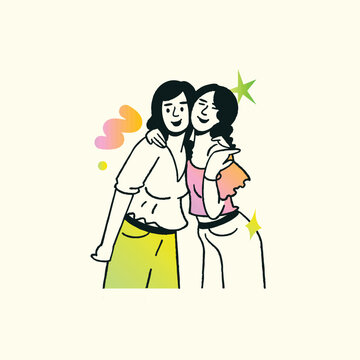 Young girls celebrating friendship day, Office colleagues, Happy girls posing vector illustration