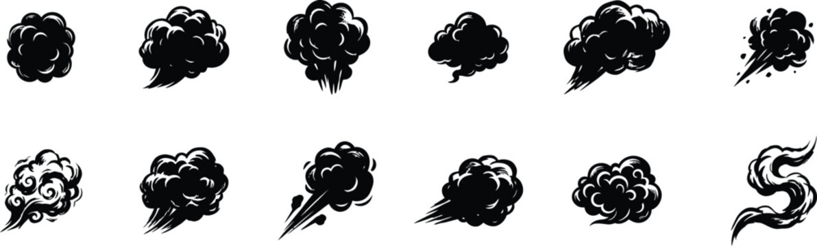 Dark cloud silhouettes collection of ink wash style cloud formations for atmospheric designs