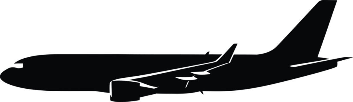 Silhouette of a airplane, side view aircraft