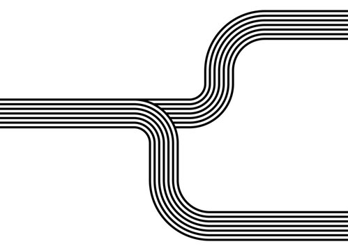 Vector sports pattern of black parallel lines on a white background. Design element in retro style. Trendy vector background divided into fragments. Place for text. Roads, Right angle. Wire, pipes