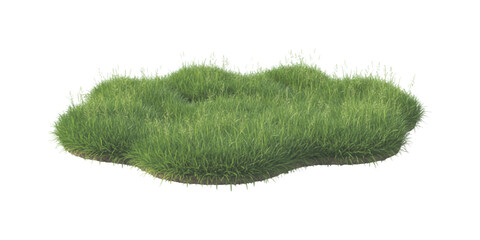 Fototapeta premium Small patch of green grass with soil and dirt ground isolated on a plain surface for landscape design projects