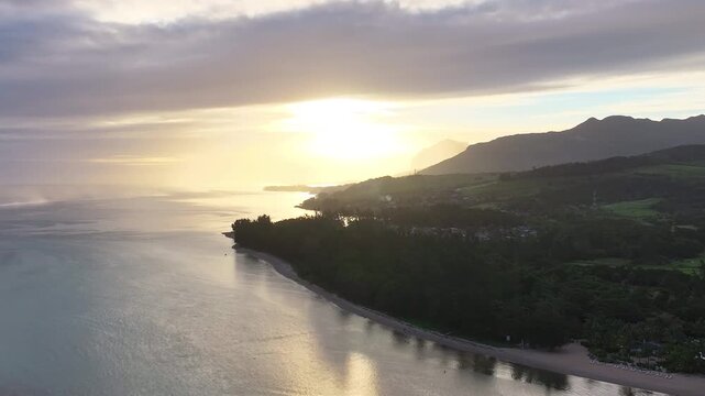 Cinematic Aerial Sunset at Bel Ombre Coastline, Mauritius - 4K Drone Footage