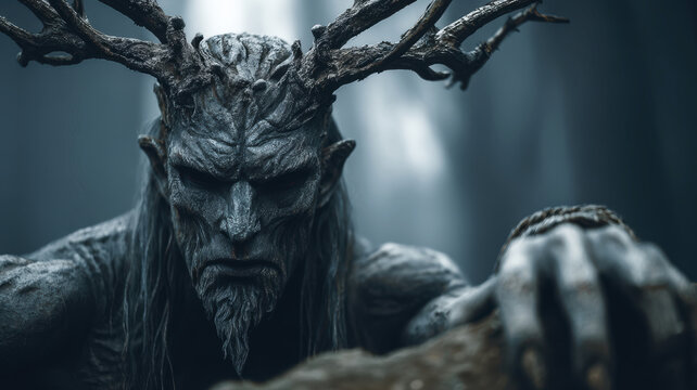 Evil king of the enchanted forest, creature with deer's antlers