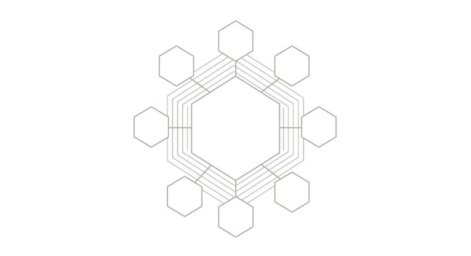 Abstract Hexagonal Network Connection Structure, Geometric Digital Data Flow