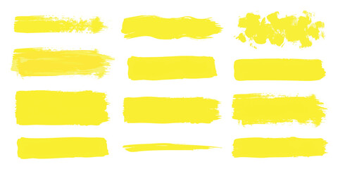 Set of yellow paint brush strokes and ink textures for creative design projects and artistic graphic elements © GraphixEra