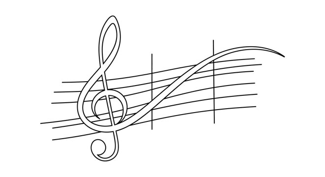 Elegant treble clef on musical staff, classical music symbol, artistic design