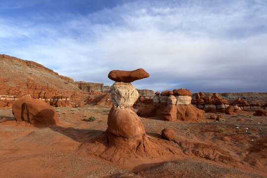 Scenic view of sandstone hoodoos in soft morning light at Little Egypt, Utah