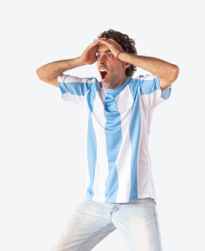 Man wearing an Argentina football jersey