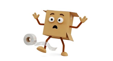 Fototapeta premium 3d cartoon cardboard box character looking surprised isolated on white background