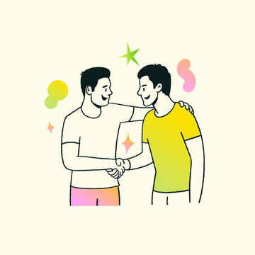 Young Man Celebrating Friendship day, Office colleagues, Men Posing vector illustration  