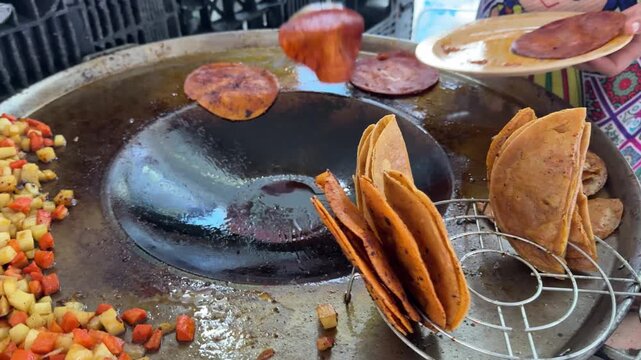 Queretaro Street Food Cooking Enchiladas Griddle Close Up Tacos Dorados 2