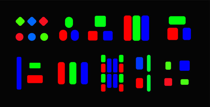 Crt oled and tv screens with led lcd panels in purple for music or computer concerts through pixel projection and overlay. Disco color macro dot effects on a red board by video monitor.