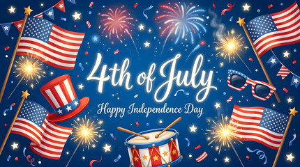 Naklejka premium Festive fourth of july celebration with fireworks and patriotic symbols