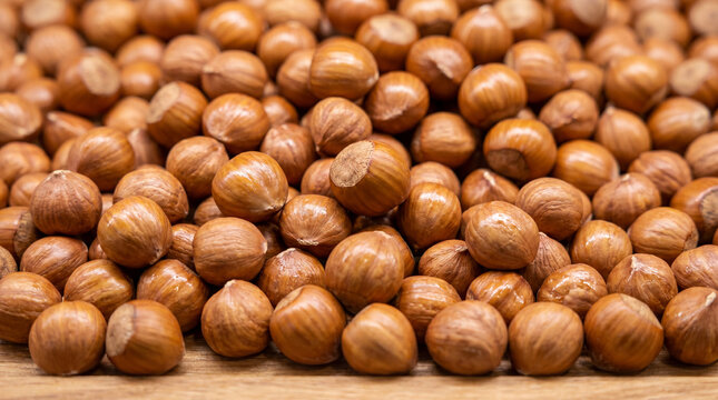 Hazelnuts on the store counter, raw hazelnuts