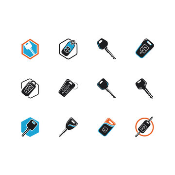 Car Key and Remote Entry Fob Vector Icon Collection