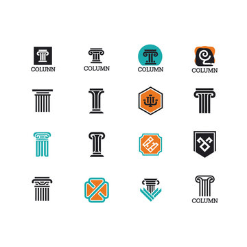 Architectural Column and Pillar Logo Design Icons Set Vector