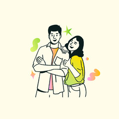 Obraz premium Young Couple Celebrating Friendship Day, Friends Laughing, enjoying Vector illustration