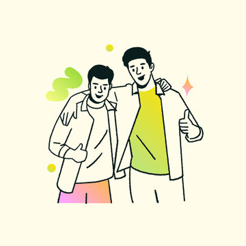 Young Man Celebrating Friendship day, Office colleagues, Men Posing vector illustration  