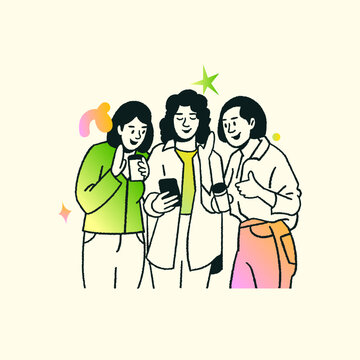 Young girls celebrating friendship day, Office colleagues, Happy girls posing vector illustration
