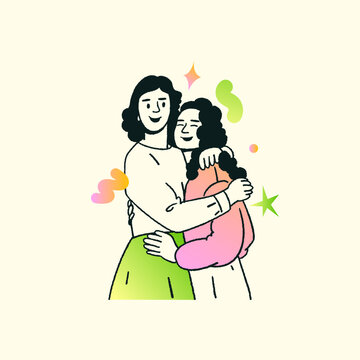 Young girls celebrating friendship day, Office colleagues, Happy girls posing vector illustration