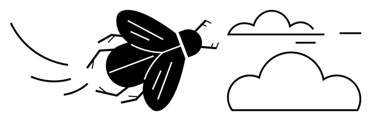 Environmental awareness, pest control, nature appreciation, biology studies, organic farming, simple design. ion of an insect in flight with motion trails and clouds. Environmental awareness and pest © robu_s