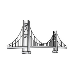 Fototapeta premium Modern suspension bridge vector illustration in minimalist line art
