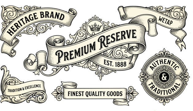 Premium Vintage Heritage Banner and Label Engraving Set
