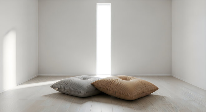 Minimalist interior with pillows and bright light source