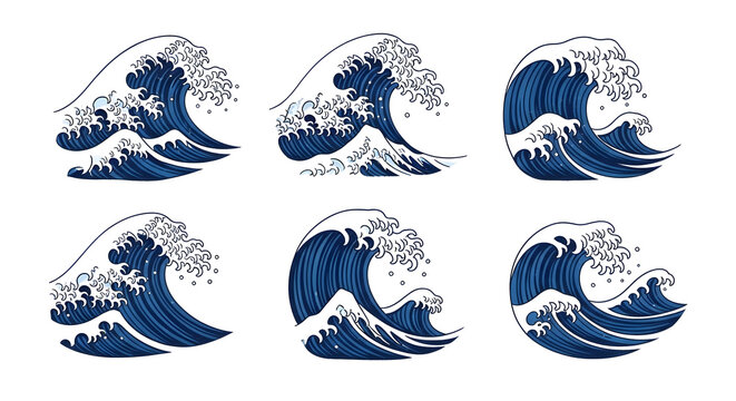 Six variations of hokusai's 'the great wave off kanagawa' artwork