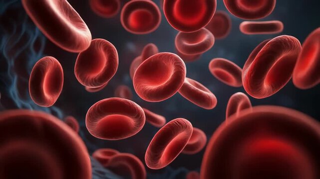 Firefly diving into microscopic world showing dynamic flow of red blood cells in bloodstream