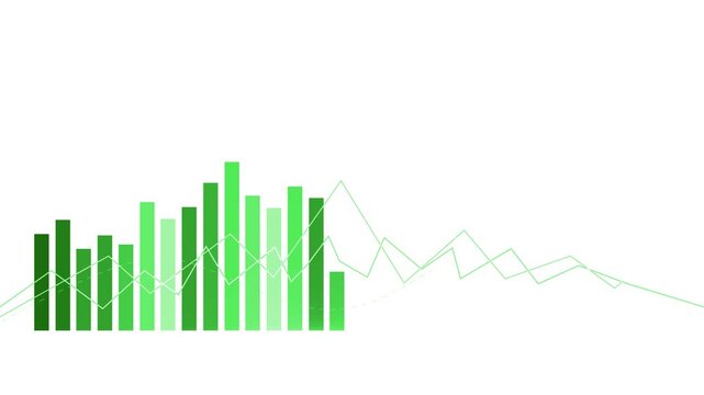 Monochrome bar and line chart abstract animation, Abstract financial chart composition combining vertical bar chart