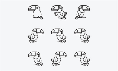Fototapeta premium Toucans bird cartoon line art vector icon set Vector illustration